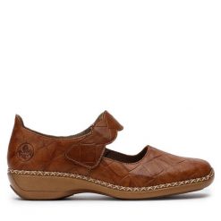 Półbuty Rieker. Brązowe półbuty damskie Rieker, bez wzorów, bez obcasa, na płaskiej podeszwie, bez zapięcia. Za 299.99 zł.