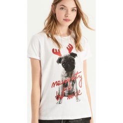 T-shirt z mopsiakiem - Biały. Białe t-shirty damskie Sinsay. Za 24.99 zł.
