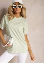 Jasnozielona Bawełniana Koszulka z Krótkim Rękawem Anemila. Zielone bluzki damskie Renee, s, bez wzorów, z bawełny, biznesowe, bez kołnierzyka. Za 14.99 zł.