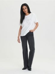 Koszulka bawełniana - biały. Białe t-shirty damskie Sinsay, l, bez wzorów, z bawełny, bez kołnierzyka. Za 29.99 zł.