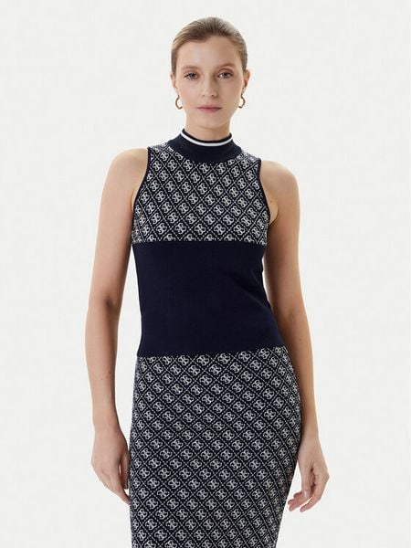 Guess Bluzka W3YR26 Z37K0 Granatowy Regular Fit. Niebieskie bluzki damskie Guess, xxl, z aplikacjami, z wiskozy, bez kołnierzyka, bez ramiączek. Za 189.99 zł.