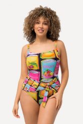 Damski Kostium kąpielowy owoce w puszce miękkie miseczki z recyklingu. Czarne kostiumy jednoczęściowe damskie Ulla Popken, plus size, bez wzorów, z elastanu, plus size, do pływania. Za 191.99 zł.