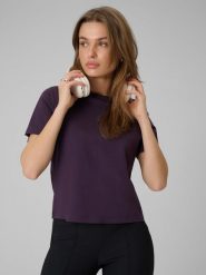 4F T-shirt regular gładki damski - fioletowy L. Fioletowe t-shirty damskie 4f, l, bez wzorów, z bawełny, bez kołnierzyka. Za 69.99 zł.