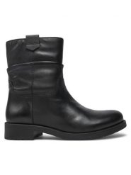 Geox Botki D466RA 000TU C9999 Czarny. Czarne botki damskie Geox, ze skóry, bez obcasa, na płaskiej podeszwie, bez zapięcia. Za 529.99 zł.
