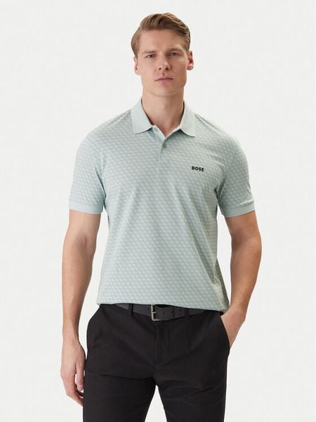 BOSS Polo PL_GOC Chip Pattern 50554591 Turkusowy Regular Fit. Niebieskie koszulki polo męskie Boss, m, bez wzorów, z bawełny, bez ramiączek. Za 466.99 zł.