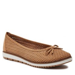 Baleriny Tamaris. Brązowe baleriny damskie Tamaris, bez wzorów, bez obcasa. Za 269.99 zł.