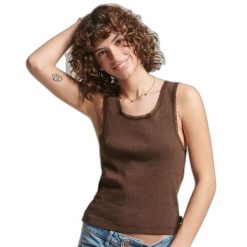 Tank top z koronkowym wykończeniem dla kobiet Superdry. Brązowe bielizna termoaktywna damska Superdry., bez wzorów, z koronki, bez ramiączek. Za 106.45 zł.