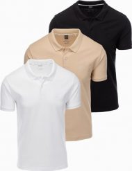 Komplet męskich bawełnianych t-shirtów polo BASIC czarny/biały/beżowy V7 OM-POBS-0133 XL. Białe koszulki polo męskie Ombre, m, bez wzorów, z bawełny, bez ramiączek. Za 376.71 zł.