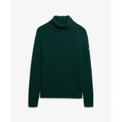 Sweter na plecionce z golfem damski Superdry. Zielone swetry damskie Superdry., na zimę, bez wzorów, ze splotem, bez kołnierzyka, bez ramiączek, bez kaptura. Za 326.65 zł.