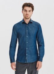 PAKO LORENTE - Niebieska koszula jeansowa. Niebieskie koszule męskie Pako Lorente, m, bez wzorów, z bawełny, bez kołnierzyka, bez ramiączek. Za 199.99 zł.