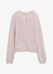 Sweter z grubej dzianiny z mieszanki bawełny. Fioletowe swetry dla dziewczynek bonprix, bez wzorów, z bawełny, bez kołnierzyka, bez ramiączek, długie, bez kaptura. Za 109.99 zł.