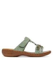Rieker Klapki 60814-52 Zielony. Zielone klapki damskie Rieker, bez wzorów, z materiału, bez obcasa. Za 299.99 zł.