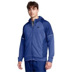 Męska kurtka przeciwdeszczowa z kapturem (Niebieska). Niebieskie kurtki męskie Under Armour, m, bez wzorów, z materiału, na fitness i siłownię. Za 409.35 zł.