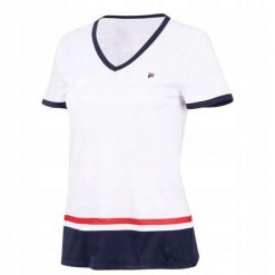 Koszulka tenisowa Fila T-shirt Elisabeth. Białe koszulki sportowe damskie Fila, xs, bez wzorów, z materiału, bez kołnierzyka. Za 142.99 zł.