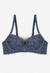 Granatowy Koronkowy Biustonosz Typu Push Up z Regulowanymi Odpinanymi Ramiączkami Ilathwen. Niebieskie biustonosze Born2be, bez wzorów, z koronki. Za 34.99 zł.