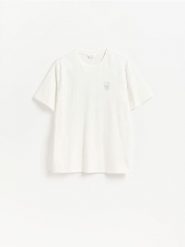 Bawełniany t-shirt regular - złamana biel. T-shirty męskie Reserved, l, bez wzorów, z bawełny, bez kołnierzyka. Za 59.99 zł.