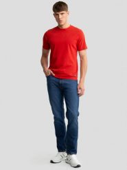 Koszulka męska czerwona Triser 704. Czerwone t-shirty męskie Big Star, l, z aplikacjami, z jeansu, eleganckie, bez kołnierzyka. W wyprzedaży za 29.99 zł.