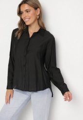 Czarna Wiskozowa Koszula o Klasycznym Kroju Sovnella. Czarne bluzki damskie Born2be, l, bez wzorów, z jeansu, eleganckie, bez kołnierzyka, bez ramiączek. Za 49.99 zł.