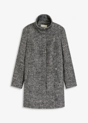 Krótki płaszcz z miękkiej tkaniny bouclé. Brązowe płaszcze damskie bonprix, bez wzorów, z tkaniny, eleganckie, krótkie, bez kaptura. Za 329.99 zł.