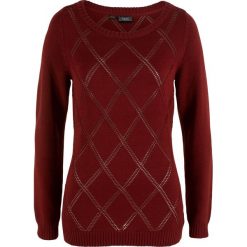 Sweter w ażurowy wzór bonprix czerwony kasztanowy. Swetry damskie marki KALENJI. Za 37.99 zł.