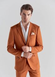 PAKO LORENTE – Pomarańczowa marynarka garniturowa P22SF-3G-021-P-S. Brązowe marynarki męskie Pako Lorente, bez wzorów, z elastanu. Za 699.99 zł.