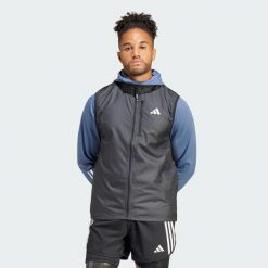 Bezrękawnik Own the Run. Czarne kurtki męskie Adidas, s, bez wzorów, z materiału, sportowe, bez kaptura. Za 255.55 zł.