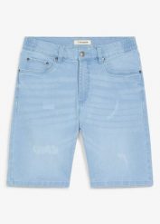 Bermudy jeansowe z elastyczną wstawką w talii, regular fit. Niebieskie jeansy męskie bonprix. Za 112.99 zł.