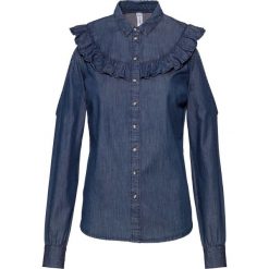 Bluzka dżinsowa z falbanami bonprix ciemny denim. Bluzki damskie marki bonprix. Za 37.99 zł.