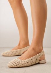 Beżowe Szydełkowe Balerinki VICES z Odkrytą Piętą Jilryss. Brązowe baleriny damskie Born2be, bez wzorów, boho, bez obcasa. Za 99.99 zł.