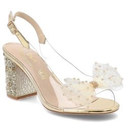 Sandały damskie S.Barski, cholewka z transparentnymi elementami zapięcie na sprzączkę odkryty fason z ozdobną aplikacją, złote, MR61-9010. Żółte klapki damskie S.BARSKI, z aplikacjami, bez obcasa, na obcasie, bez zapięcia. Za 199.00 zł.