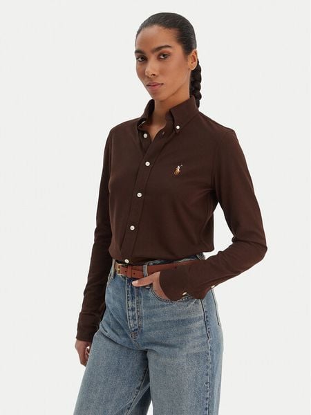 Polo Ralph Lauren Koszula 211924258501 Beżowy Slim Fit. Brązowe bluzki damskie Polo Ralph Lauren, xxs, bez wzorów, z bawełny, bez kołnierzyka, bez ramiączek. Za 729.99 zł.