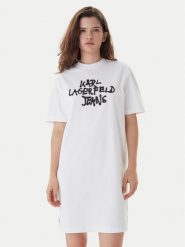Karl Lagerfeld Jeans Sukienka codzienna B1W13043 Biały Regular Fit. Białe sukienki damskie Karl Lagerfeld Jeans, na co dzień, m, bez wzorów, z bawełny, bez kołnierzyka, bez ramiączek, proste. Za 439.99 zł.