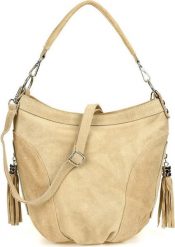 Vera Pelle Beżowa Torebka damska skórzana worek frędzel A5 modna L81. Brązowe torebki do ręki damskie Vera Pelle, bez wzorów, bez dodatków. Za 164.99 zł.