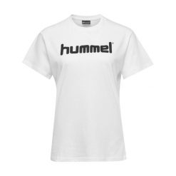 Koszulka sportowa z krótkim rękawem damska Hummel Cotton Logo. Białe koszulki sportowe damskie Hummel, l, bez wzorów, z bawełny, bez kołnierzyka, bez ramiączek, do piłki nożnej. Za 39.69 zł.