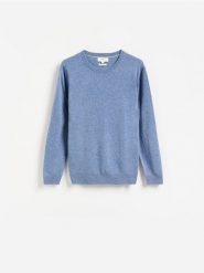 Sweter z wełny merino - niebieski. Niebieskie swetry przez głowę męskie Reserved, l, bez wzorów, z wełny, bez kołnierzyka. Za 199.99 zł.
