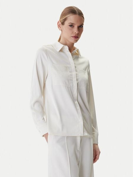 Guess Koszula W5RH40 WFQC2 Écru Regular Fit. Białe bluzki damskie Guess, xl, z aplikacjami, z syntetyku, bez kołnierzyka, bez ramiączek. Za 313.99 zł.