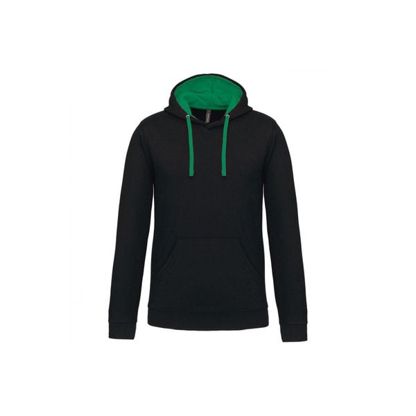 Kontrastowa bluza z kapturem Kariban. Czarne bluzy męskie KARIBAN, s, bez wzorów, z bawełny, z kapturem. Za 157.50 zł.