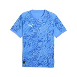 Koszulka Puma. Niebieskie koszulki sportowe męskie Puma, l, bez wzorów, bez kołnierzyka, bez ramiączek, do piłki nożnej. Za 417.35 zł.