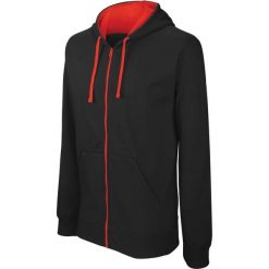 Bluza z kapturem na zamek Kariban Contrastée. Czarne bluzy męskie KARIBAN, s, bez wzorów, z bawełny, z kapturem. Za 229.00 zł.