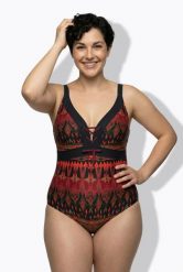 Damski Kostium kąpielowy wiązanie miękkie miseczki. Fioletowe kostiumy jednoczęściowe damskie Ulla Popken, plus size, bez wzorów, z elastanu, plus size, do pływania. Za 223.99 zł.