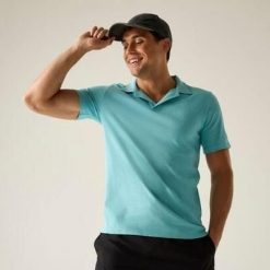 Męska koszulka polo Hadvo z odkrytym dekoltem. Niebieskie koszulki polo męskie Regatta, na lato, m, bez wzorów, z bawełny, eleganckie, bez ramiączek. Za 149.99 zł.