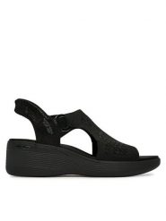 Skechers Sandały Martha Stewart: Pier-Lite - Park Path 188001/BBK Czarny. Czarne sandały damskie Skechers, bez wzorów, z materiału, bez obcasa, na koturnie, bez zapięcia. Za 359.99 zł.