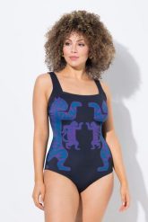 Damski Strój kąpielowy tygrys miękkie miseczeki z recyklingu. Czarne kostiumy jednoczęściowe damskie Ulla Popken, plus size, bez wzorów, z elastanu, plus size, do pływania. Za 239.99 zł.