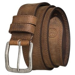 Jasnobrązowy, skórzany pasek męski z klasyczną, srebrną klamrą Peterson PTN LTE-2521-TAN. Szare paski damskie Peterson, bez wzorów, klasyczne. Za 59.99 zł.