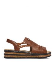 Rieker Sandały CEO-62962-22 Brązowy. Brązowe sandały damskie Rieker, bez wzorów, ze skóry, bez obcasa, na koturnie, bez zapięcia. Za 299.99 zł.