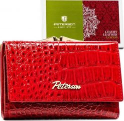 Peterson Skórzany damski portfel w modnym czerwonym kolorze z retro biglem - Peterson NoSize. Czerwone portfele damskie Peterson, bez wzorów. Za 124.96 zł.