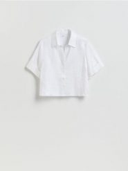 Lniana koszula - biały. Białe koszule damskie Reserved, l, bez wzorów, bez kołnierzyka, bez ramiączek. Za 129.99 zł.