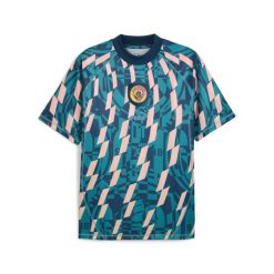 Domowy T-shirt Statement Manchester City. Niebieskie koszulki sportowe męskie Puma, xl, bez wzorów, z materiału, eleganckie, bez kołnierzyka. Za 324.60 zł.