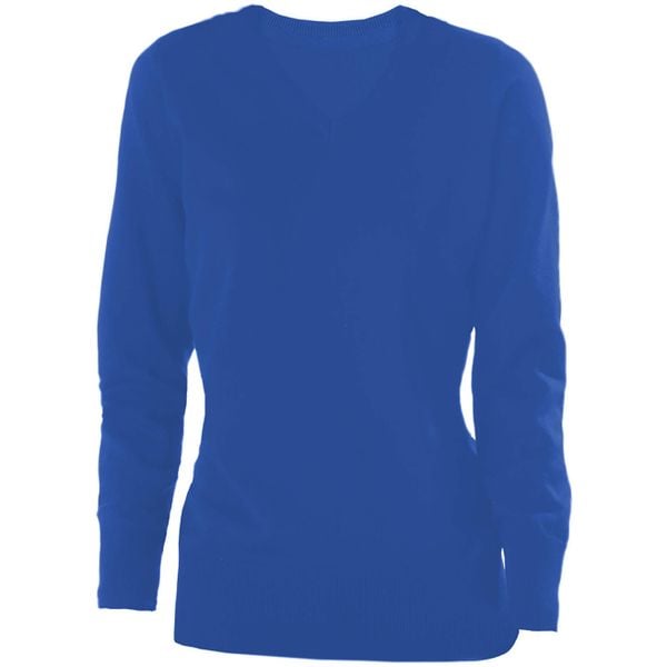 Sweter damski Kariban Col V. Niebieskie swetry damskie KARIBAN, xl, bez wzorów, z bawełny, bez kołnierzyka, bez ramiączek, bez kaptura. Za 174.50 zł.