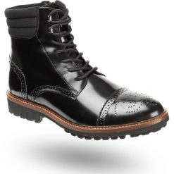 Czarne skórzane trapery męskie zdobione dziurkami. Czarne półbuty na co dzień męskie TRUSSARDI JEANS, ze skóry, bez zapięcia. Za 319.60 zł.